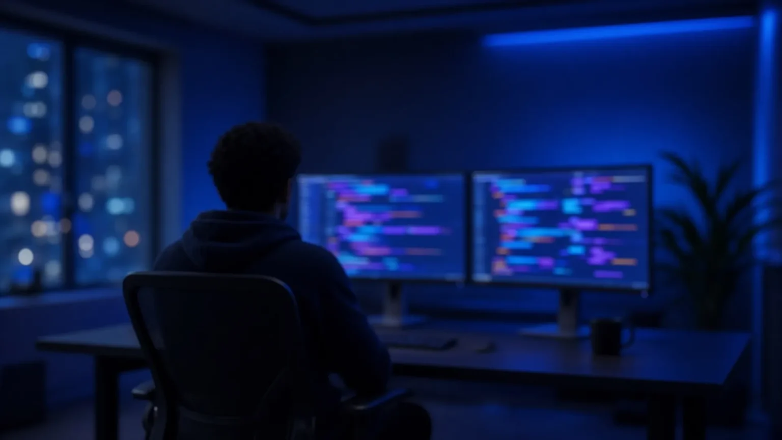 Computer Quest Custom Software Solutions – developer building business software at dual monitors