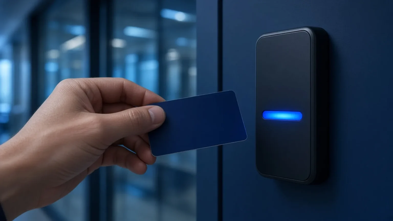 Computer Quest Door Access Control Solutions – employee presenting a keycard to a door reader